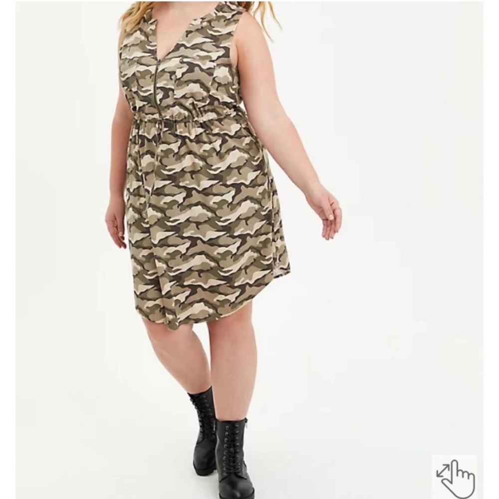 Torrid Sleeveless Zip-Front Shirt Dress Stretch Challis Camo  NWT